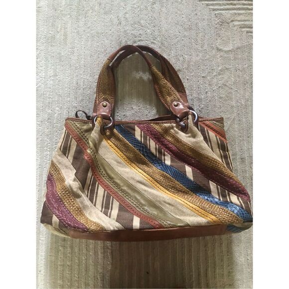 Fossil Patchwork Striped Canvas Triple Compartment Satchel - Picture 5 of 15